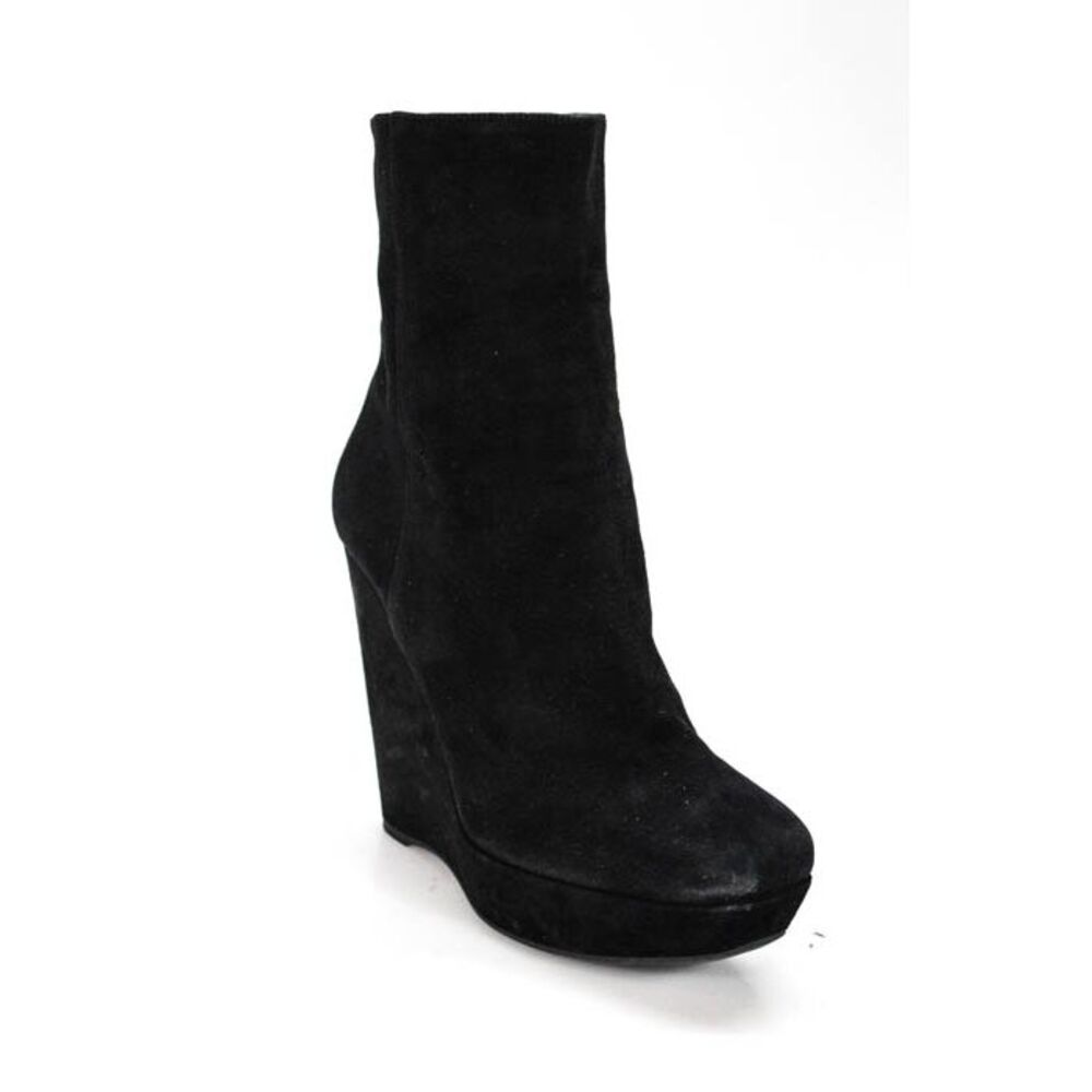 Prada Womens Black Suede Platform High Wedge Mid Calf Boots Size 40 10